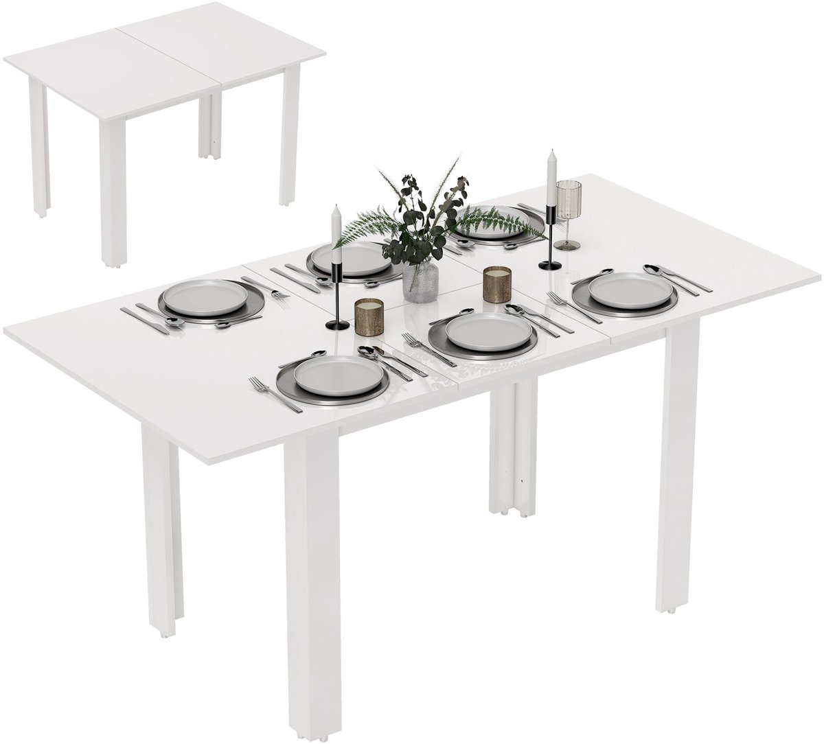 HOMCOM Uitklapbare eettafel MDF 160L x 80B x 78H cm Hoogglans wit