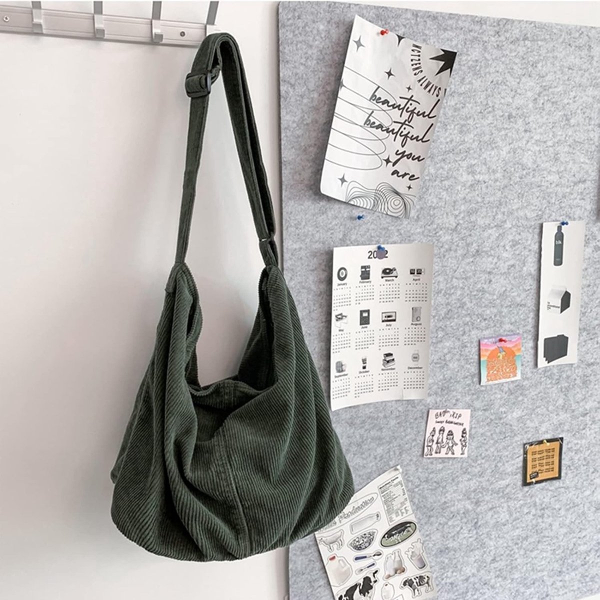 Unisex Corduroy Schoudertas - Grote Dames Shopper Tas van Mode Stof voor Dagelijks Gebruik, Kantoor, School en Reizen