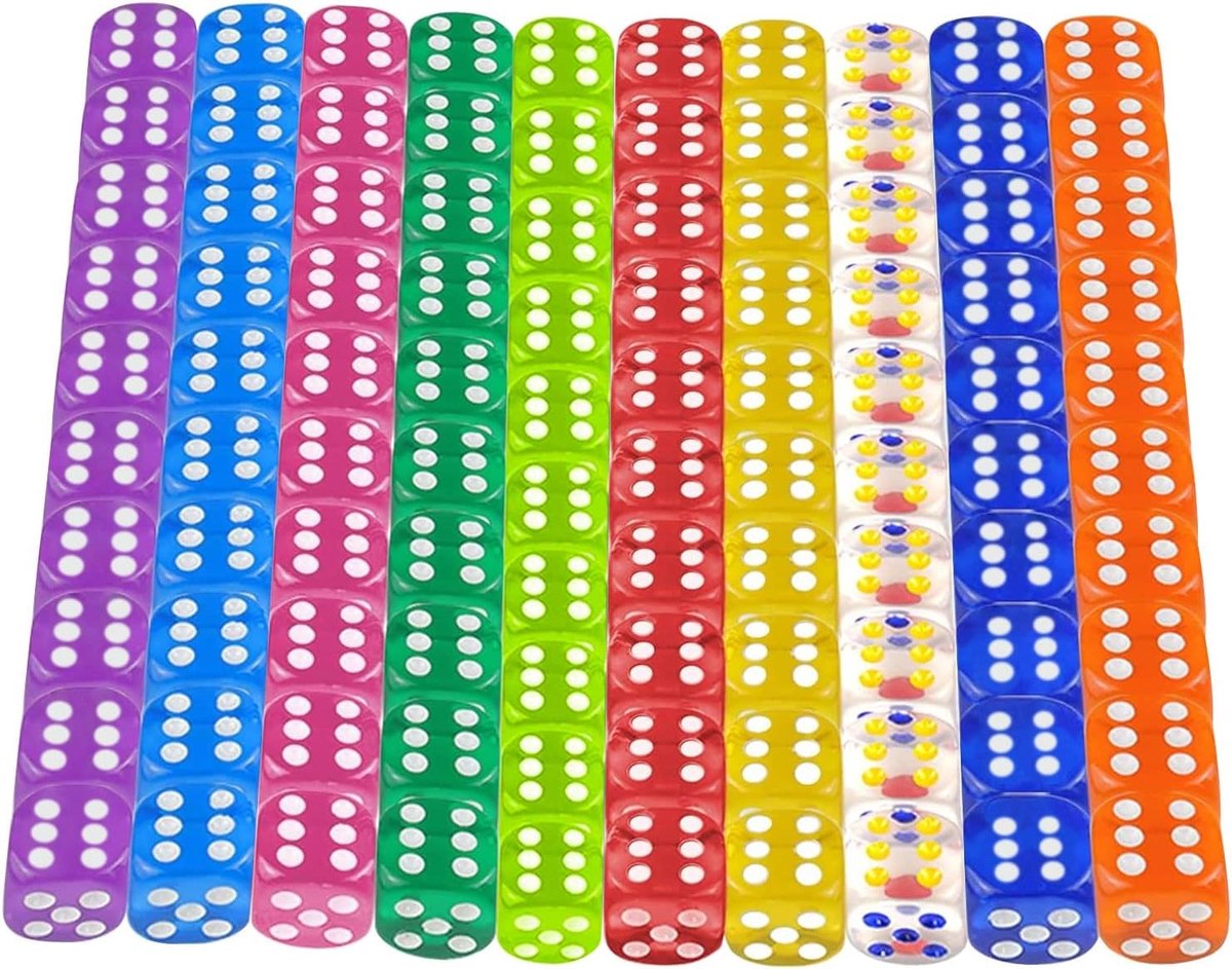 Set van 100 Stuks Translucente Zeszijdige Dobbelstenen, Kleurrijke Acryl Dobbelstenen voor Spellen en Feesten