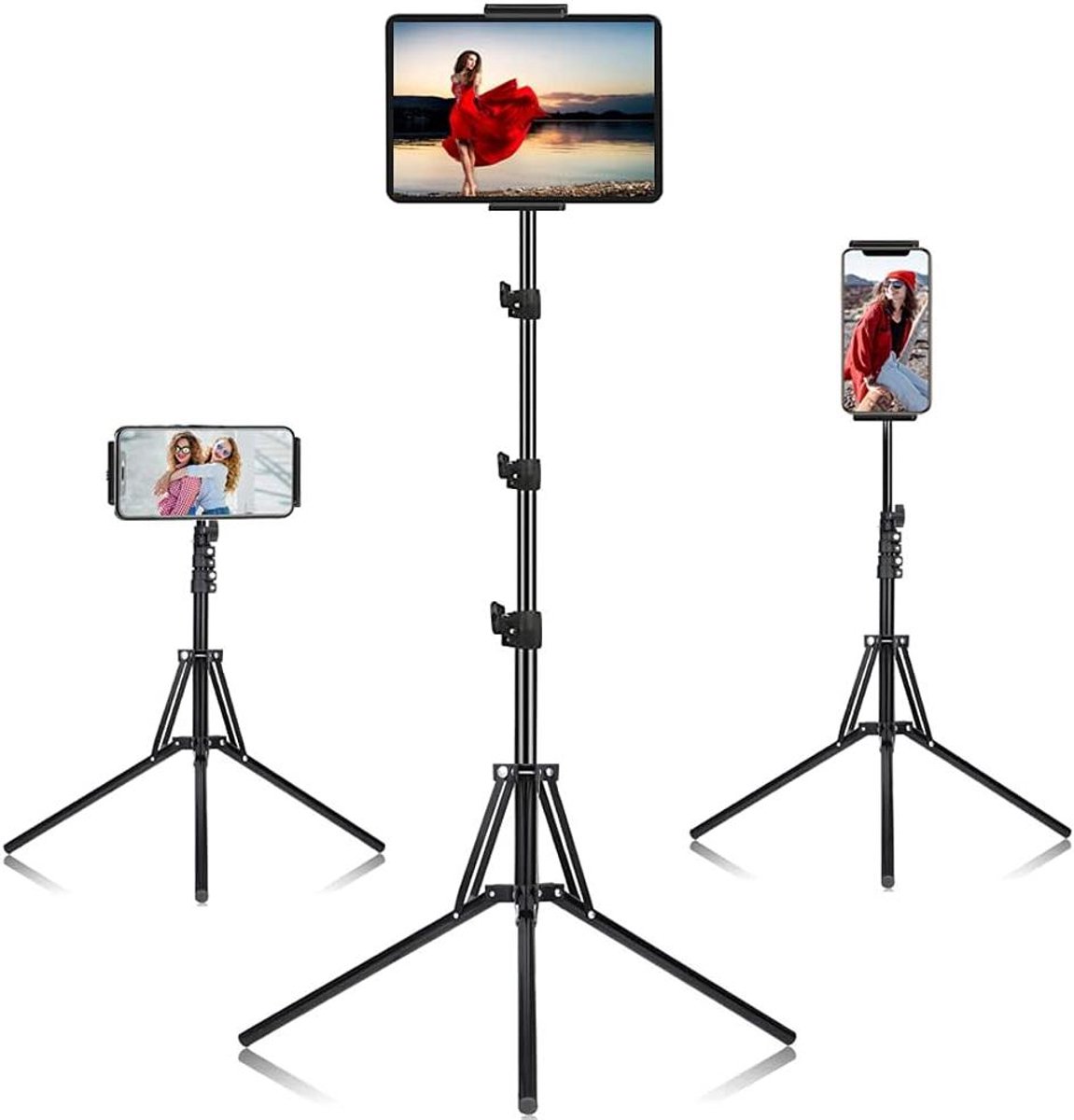 Tablet Stand - Telefoonhouder - Handsfree Kijken - In Hoogte Verstelbaar - 165 cm - Zwart
