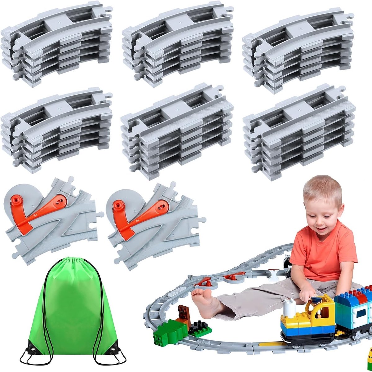 32-delige Treinset met Opbergzak - Speelgoed voor Kinderen vanaf 3 Jaar, Inclusief Trainaccessoires en Creatieve Speelmogelijkheden