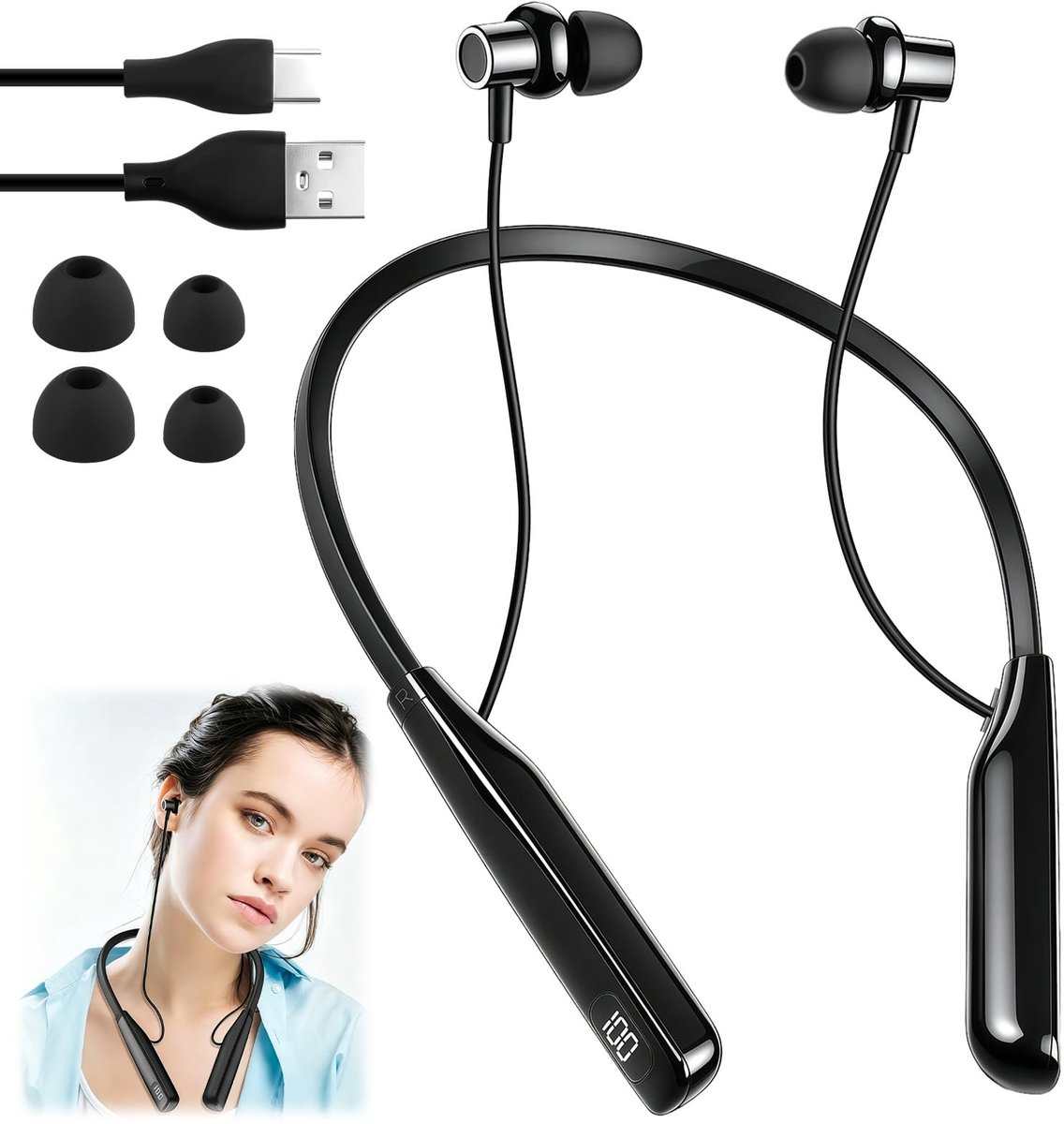DUSEKI Bluetooth 5.4 nekbeugel hoofdtelefoon 80 uur met ENC microfoon - ShopVlot