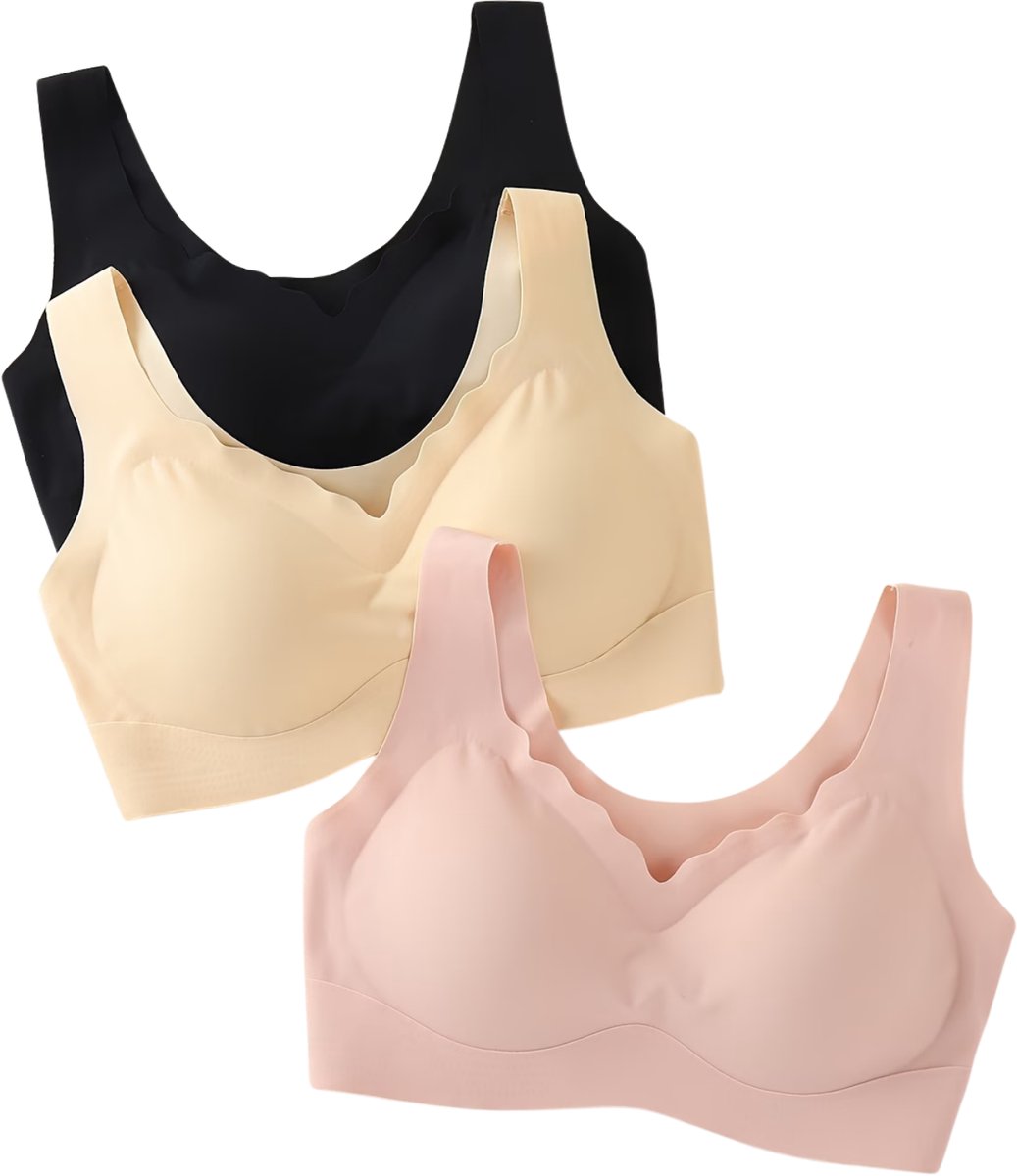 Currero BH Zonder Beugel - Strapless - Zonder Bandjes - Met Voorsluiting - Push-up Bh's - Comfort Beha - Comfortabel - Grote Sluiting - Roze + Beige + Zwart
