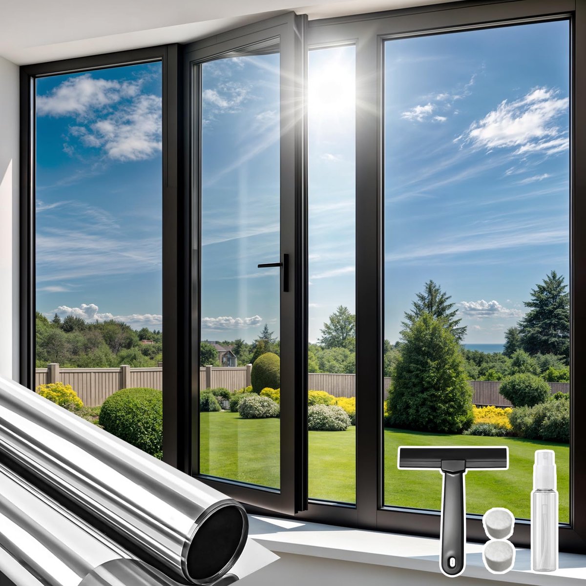 Spiegelfolie 75 x 400 cm - zilver - warmteregulering - privacy voor thuis en kantoor - ShopVlot