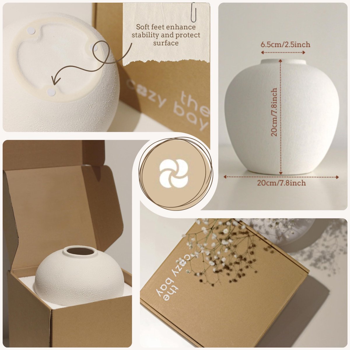 Vaas rond wit - keramiek - minimalistisch ruw oppervlak - perfect voor bloemen - ShopVlot