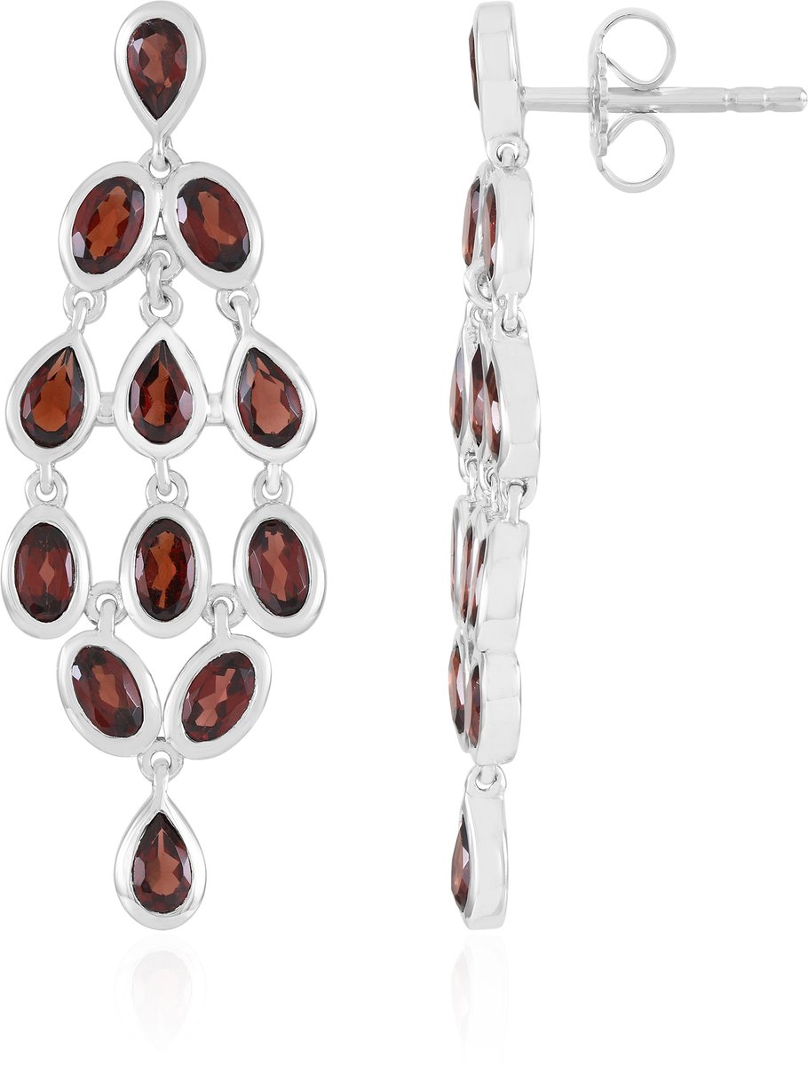 Cavill - 925 Sterling Zilver Gerhodineerd - Mozambique Granaat Oorbellen 5,49 ct - Ovaal & Peervorm Druppel - Elegante Dames Oorhangers
