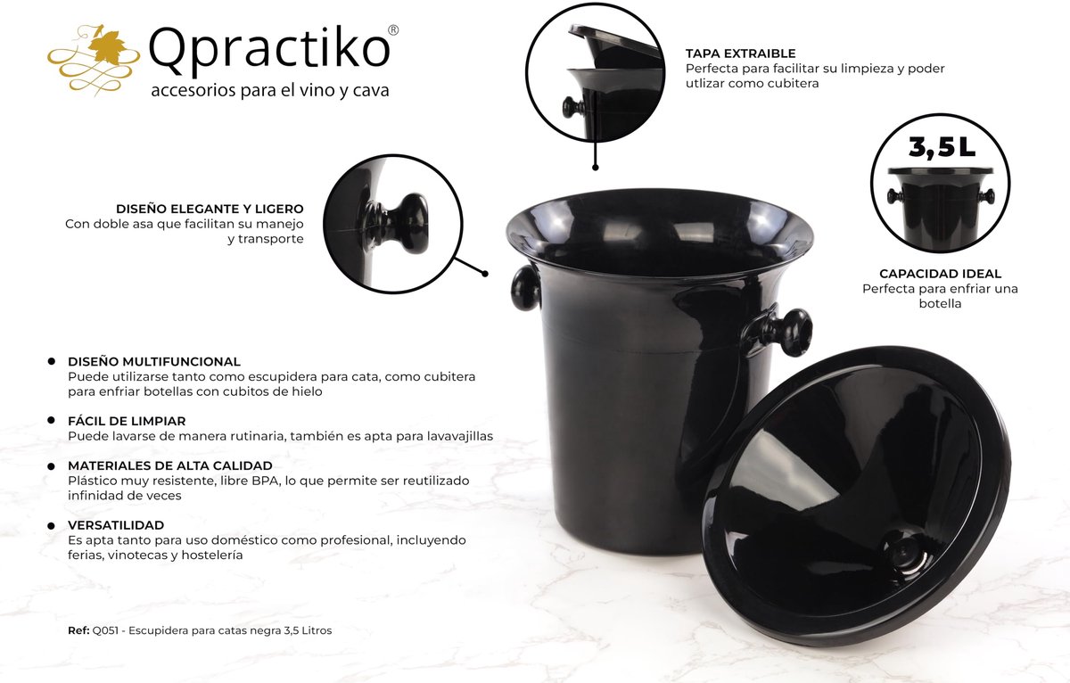 Proeverscontainer 3,5L - Zwart - Dubbele handgrepen - Ideaal voor proeverijen - ShopVlot