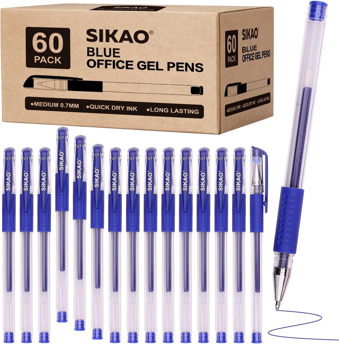 60 Pack Gel Pens Fine Point, Rollerball, Stick Ink, Smooth Writing, Ballpoint Pen, Office Gell 0.7 Lapiceros - Blue - ShopVlot