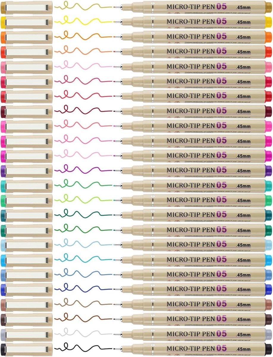 Fineliner Pen Set - 24 Kleuren - Micro-Fineliner met Naaldpunt - Voor Tekenaars en Kunstenaars