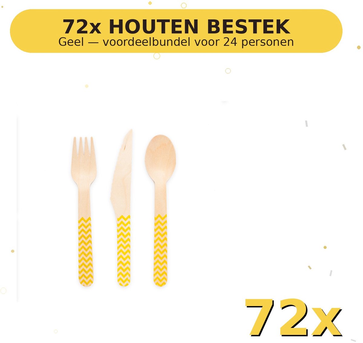 Houten bestek FSC Geel - Voordeelverpakking 72 Stuks voor tot 24 Personen - Feestartikelen