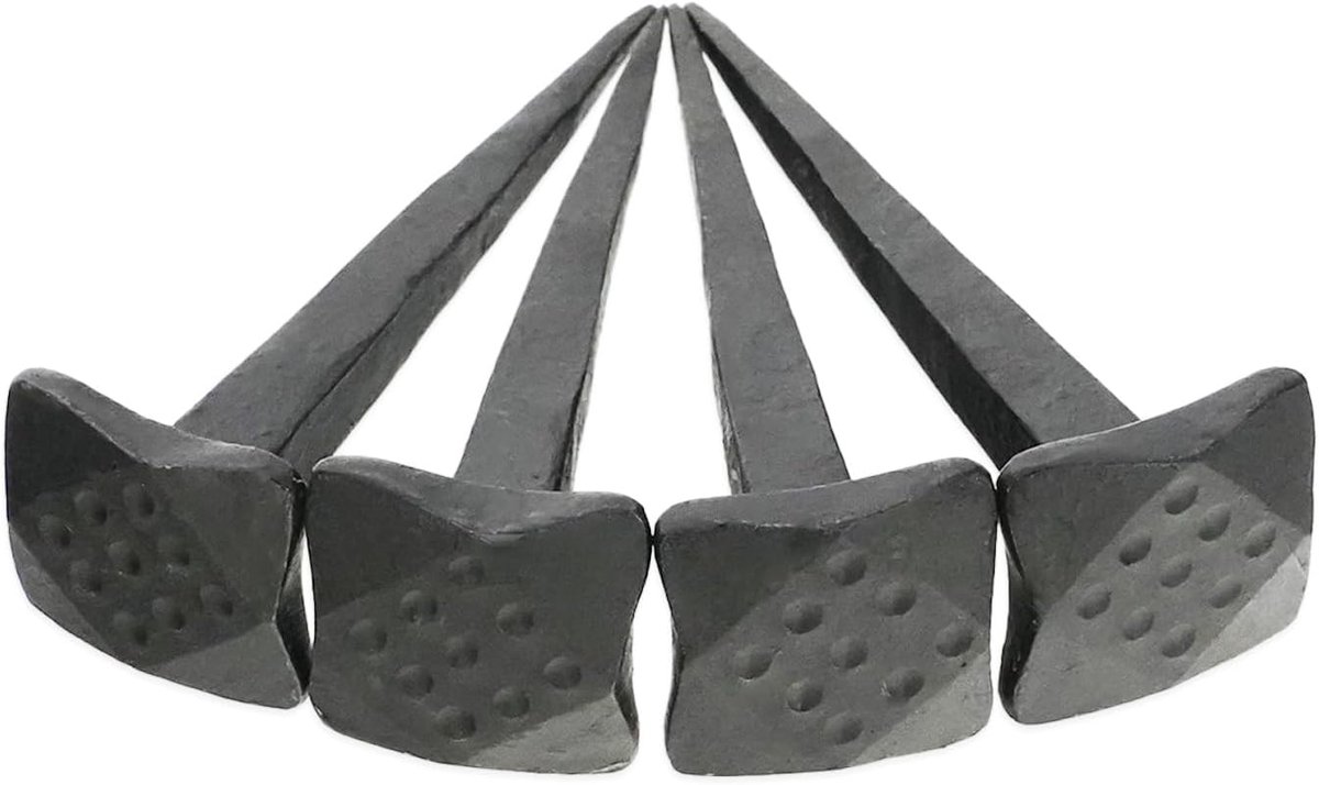 Hand Forged Handmade Traditional Pack of 4 Old Antique Rustic Square Dotted Head 3 Inch Black Iron Nails - ShopVlot