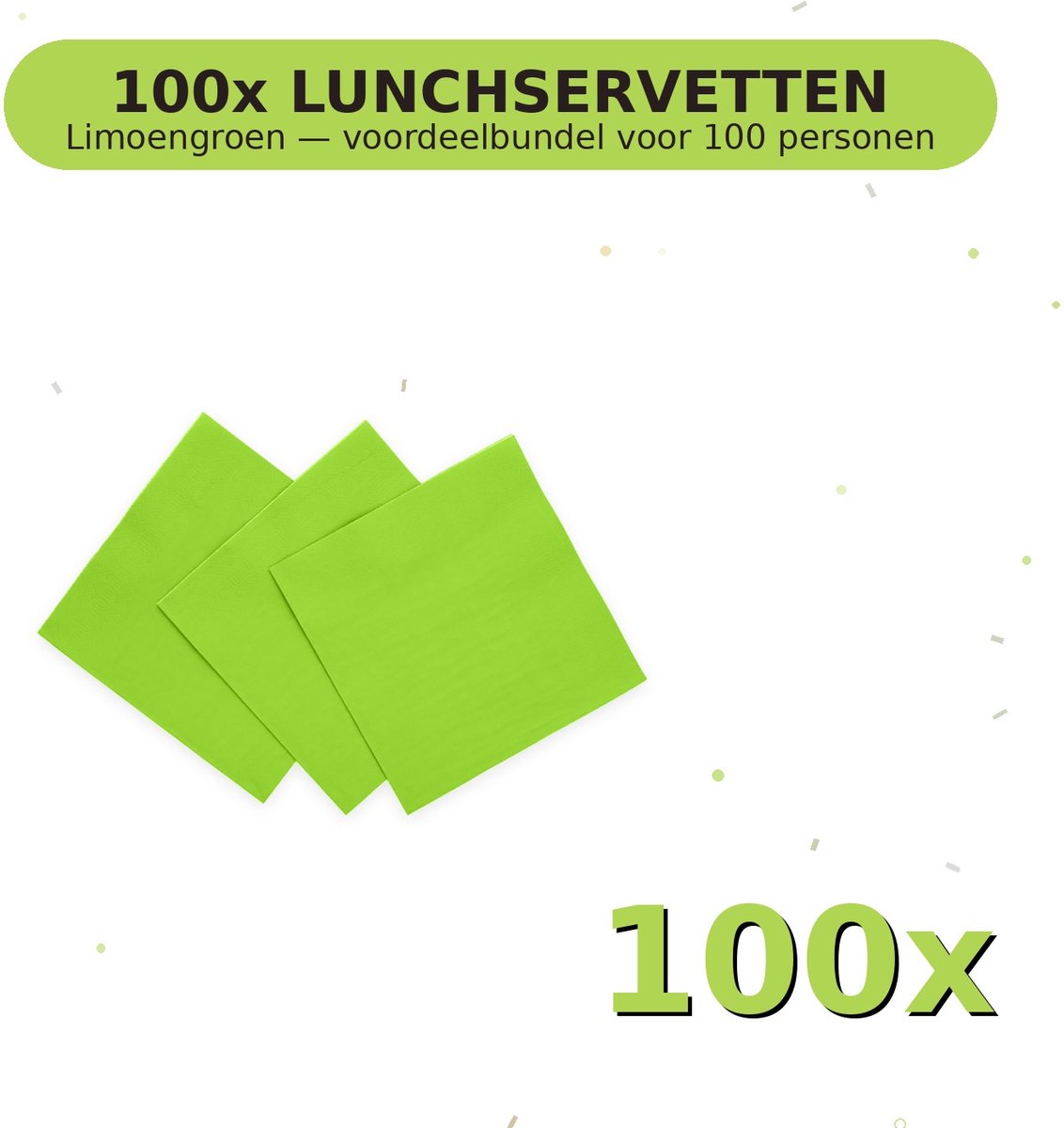 Lunch servetten 33x33cm FSC Limoengroen - Voordeelverpakking 100 Stuks voor tot 100 Personen - Feestartikelen