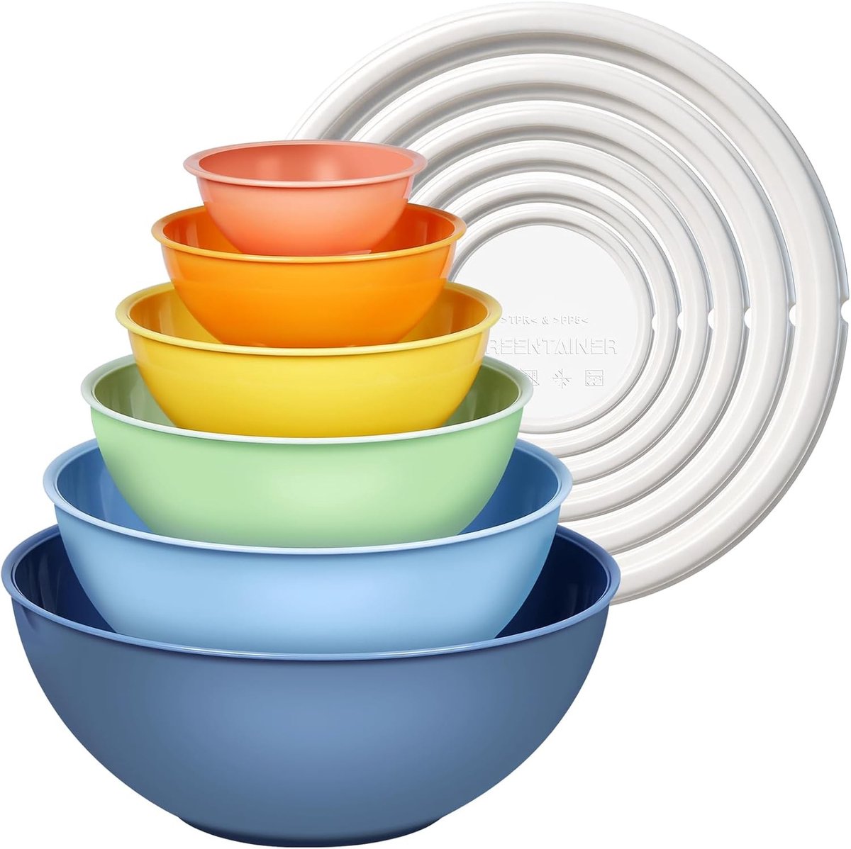 Kleurige Plastic Mengkommen Set van 12 Stuks met Deksel voor de Keuken - Nestbare Bereidingskommen, Geschikt voor Magnetron en Vriezer, Ideaal voor Koken en Bakken