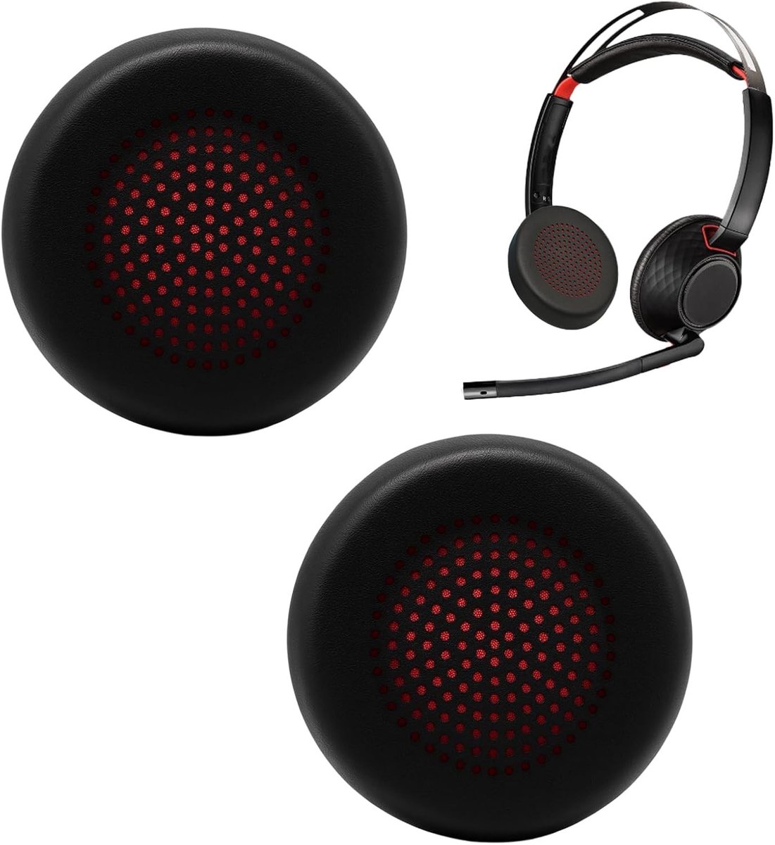 Comfortabele Oorkussens voor Plantronics Blackwire C5220, C5210 en C7225 - Vervangende Accessoires voor Deskphones, Zwart en Rood, Ideaal voor Langdurig Gebruik