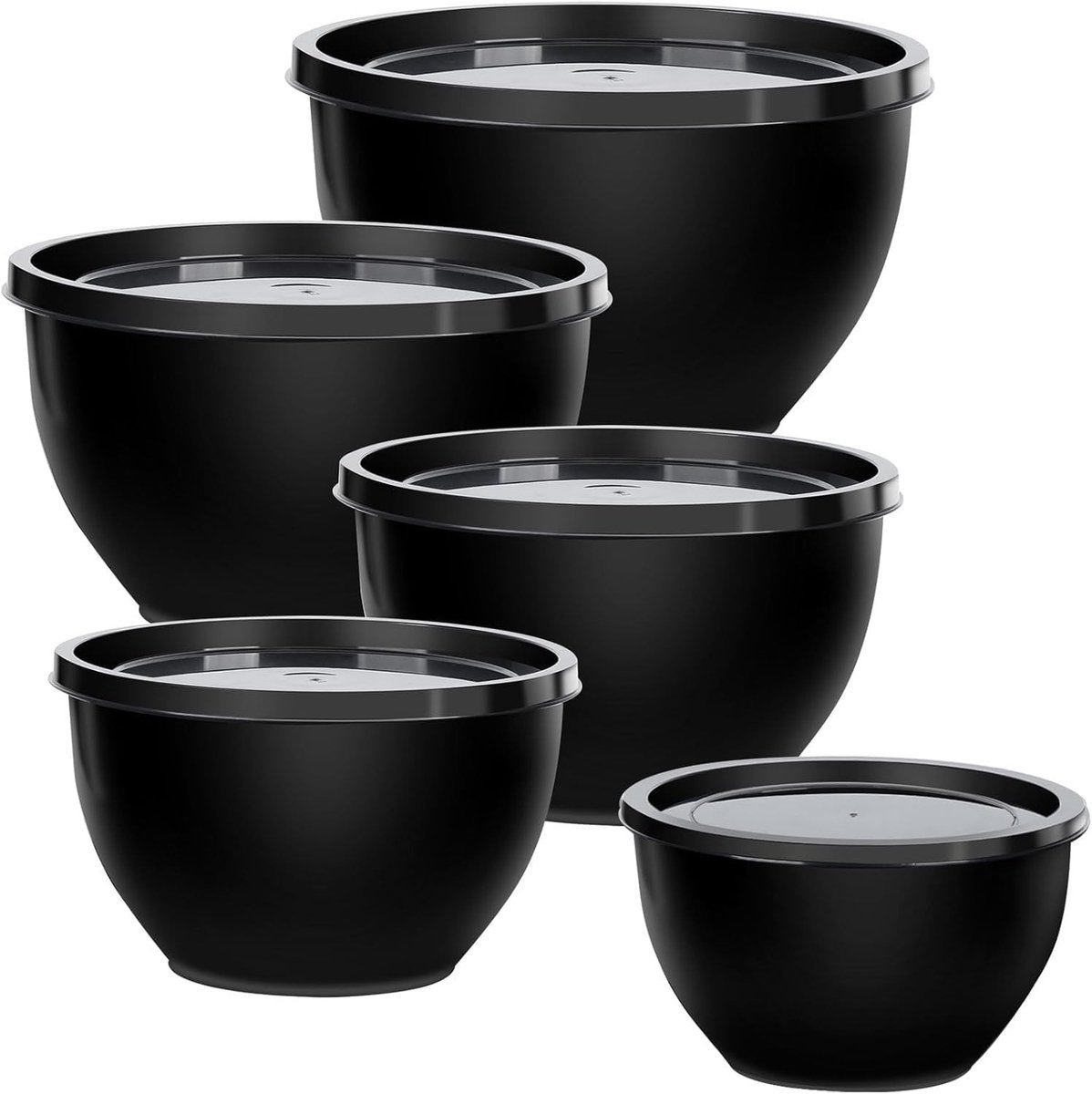 Set van 5 Plastic Mengkommen met Deksel voor Bereiden, Serveren en Koken, Geschikt voor Magnetron en Vaatwasser, Ideaal voor Keukenopslag