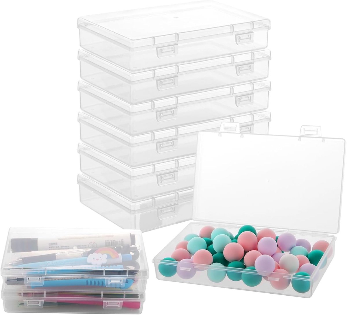 Set van 8 Transparante Plastic Opbergdozen met Deksel, Multifunctionele en Stapelbare Oplossing voor Foto's en Knutselmaterialen, BPA-vrij en Compact Design