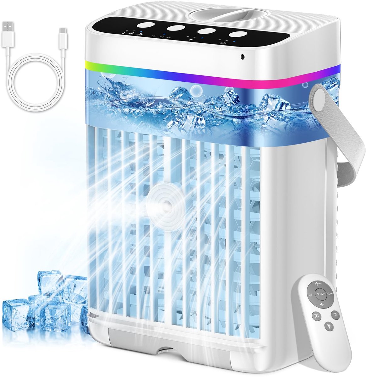 Mobiele airconditioning 1250 ml - 4-in-1 mini-airco - 7 kleuren, 3 snelheden - stil en draagbaar - ShopVlot