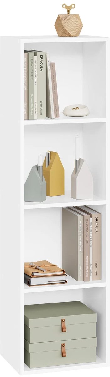 Boekenkast Wit - 4 Kubussen Opbergruimte - Stabiel en Compact - 30x24x106 cm