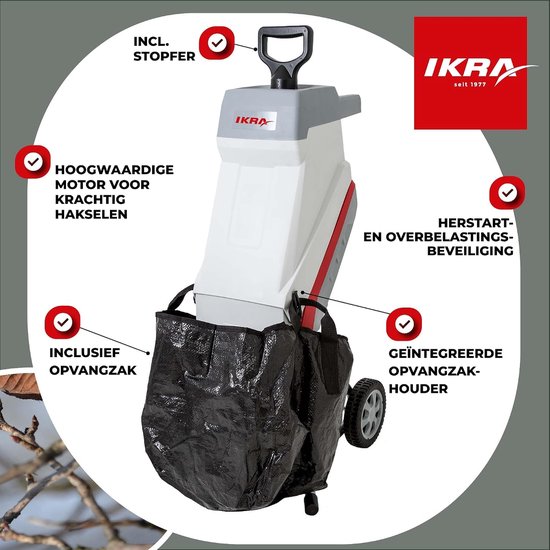Elektrische Hakselaar - Takkenversnipperaar Tuin - Snoeiafval Verwerken - Krachtige 2500W Motor - Tot 45mm Dikte - Zwart Grijs — afbeelding 3