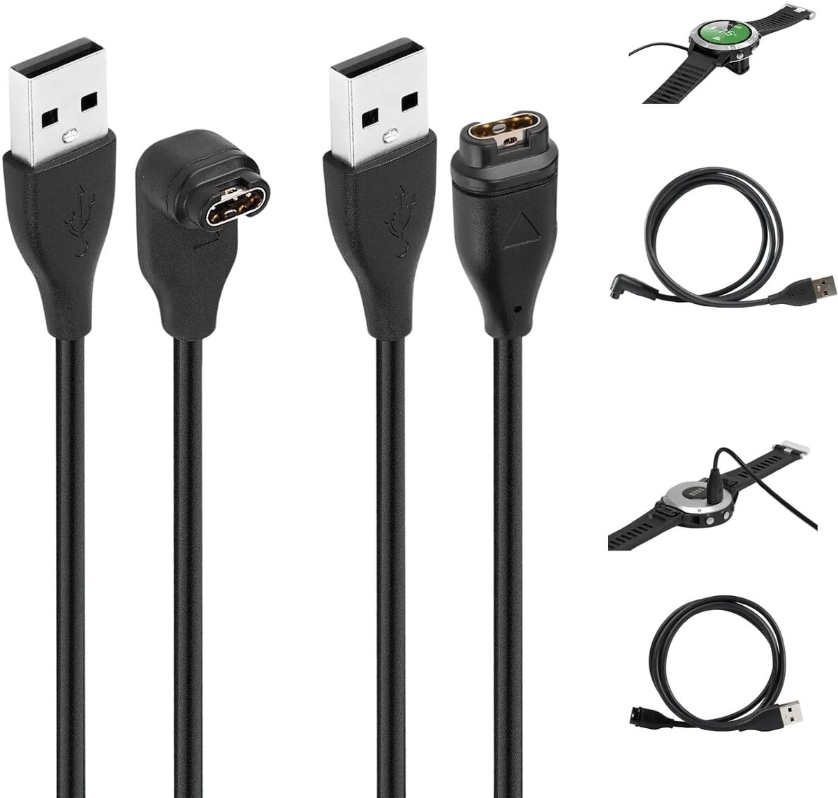 Set van 2 L-vormige Oplaadkabels van 1 meter Geschikt voor Garmin Forerunner 55, 970, 935, 945, 955, 965, 255, 45, 265, 245, 165 - Duurzaam, Snelle Oplading, Flexibel Gebruik