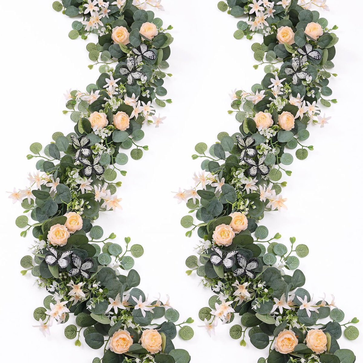kunstbloemenslinger 2 x 2 m - eucalyptus met vlinders - zijden bloemen - perfect voor bruiloftsboog - ShopVlot