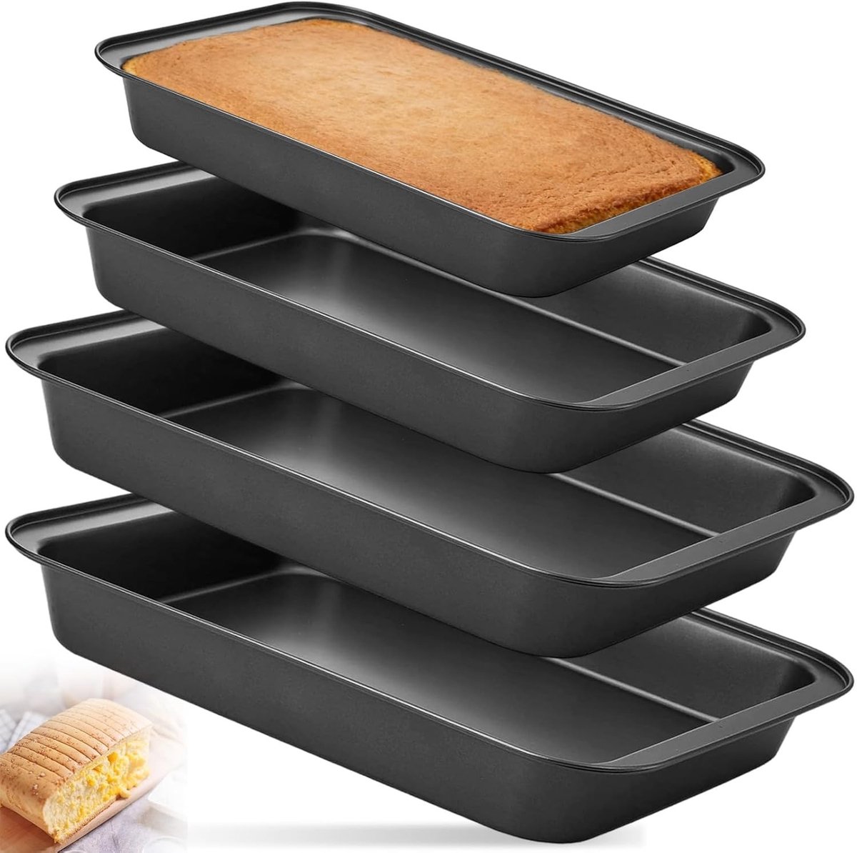 Set van 4 Antiaanbak Bakplaten voor Oven - Zware Carbon Staal Bakschalen, PFOA Vrij, Ideaal voor Taarten, Gebak en Kippen Gerechten