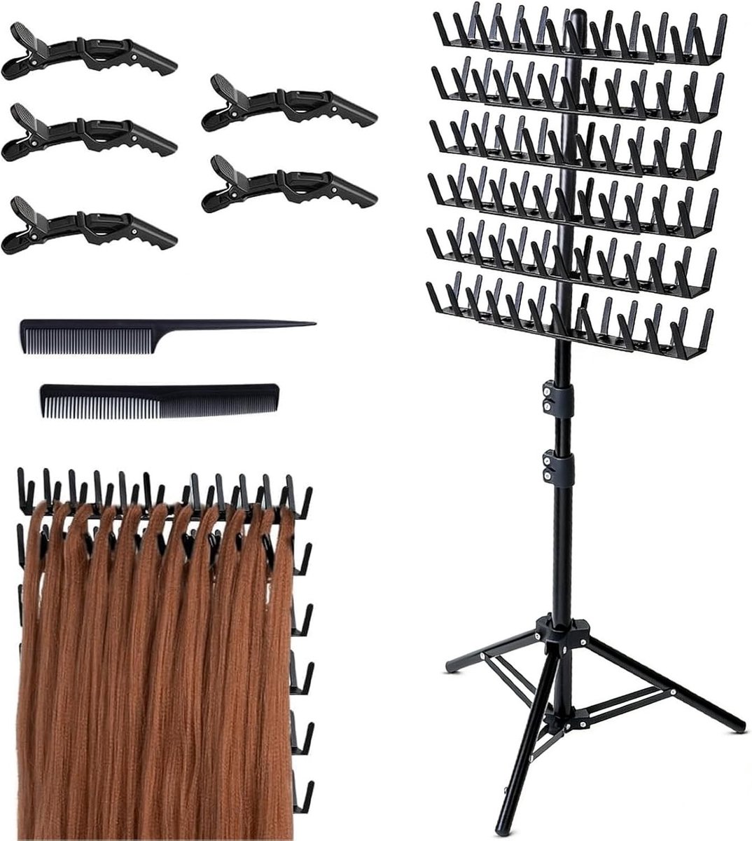 Verstelbare Haarstand voor Vlechtjes, Perücken en Haarstyling - Organiser met 144 Pinnen voor Kappers en Haarliefhebbers