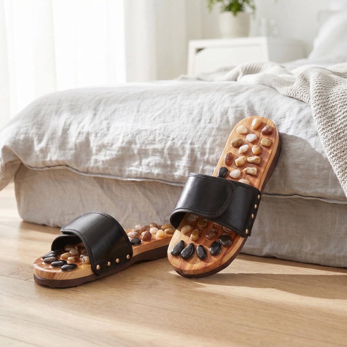 Antislip acupressure voetmassage schoenen - uniseks zwart - EVA-materiaal - verlicht voetpijn - ShopVlot