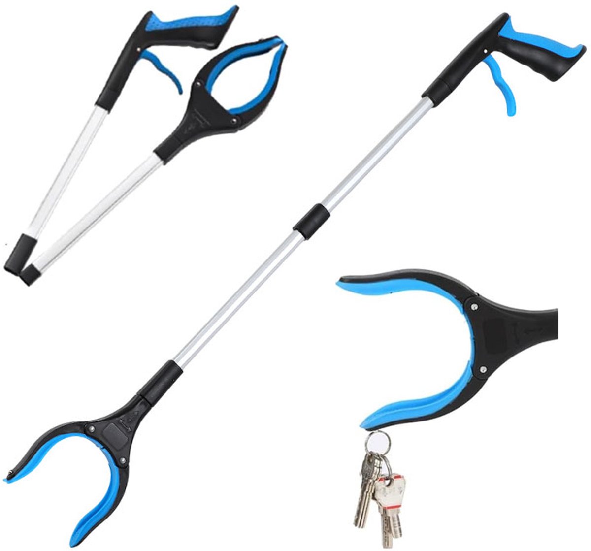 Afvalclip - Multifunctioneel hulpmiddel - Bladgrijper - Objectgrijper - 83x12cm - Opvouwbaar - Magnetische grip - 360° draaibare grip - Antislip handgreep - Geschikt voor ouderen, zwangere vrouwen en vuilnisophalers - Blauw