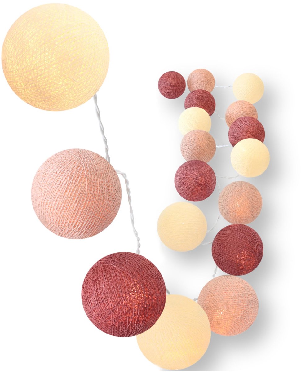 Lichtketting katoenen bollen - 35 ballen - Rose Garden - met timer en dimmer - sfeervolle verlichting - ShopVlot