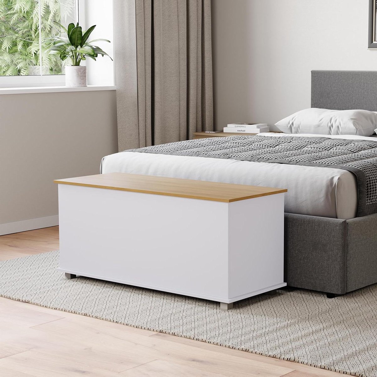 Opbergpoef - Houten kist - Ruimte Organiseren - Stevige constructie - 100 x 40 cm - Wit