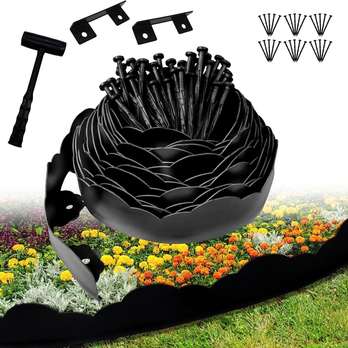 Gazonrand Kunststof - Bloembedranding Tuin - Gazon Onderhoud - Flexibel Vormbaar - 10 Meter - Zwart