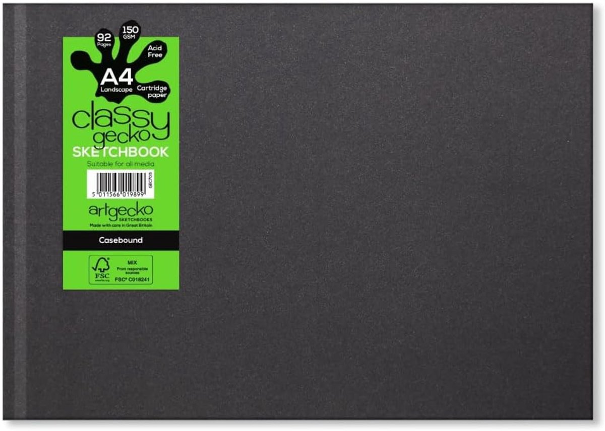 Artgecko Casebound Sketchbook - 92 pages (46 sheets) 150 gsm Acid Free White Cartridge Paper A4 Landscape - ShopVlot