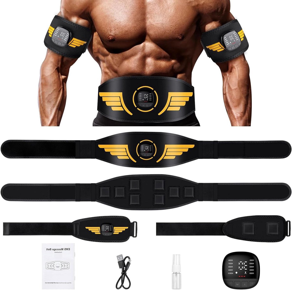 EMS Spierstimulator - Buiktrainer Fitness - Spierversteviging Thuis - 10 standen 30 intensiteiten - USB Oplaadbaar - Zwart
