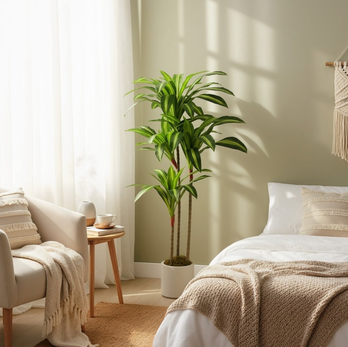 COVREO Kunstplant Dracaena 120 cm groen PEVA bladeren witte pot voor binnen