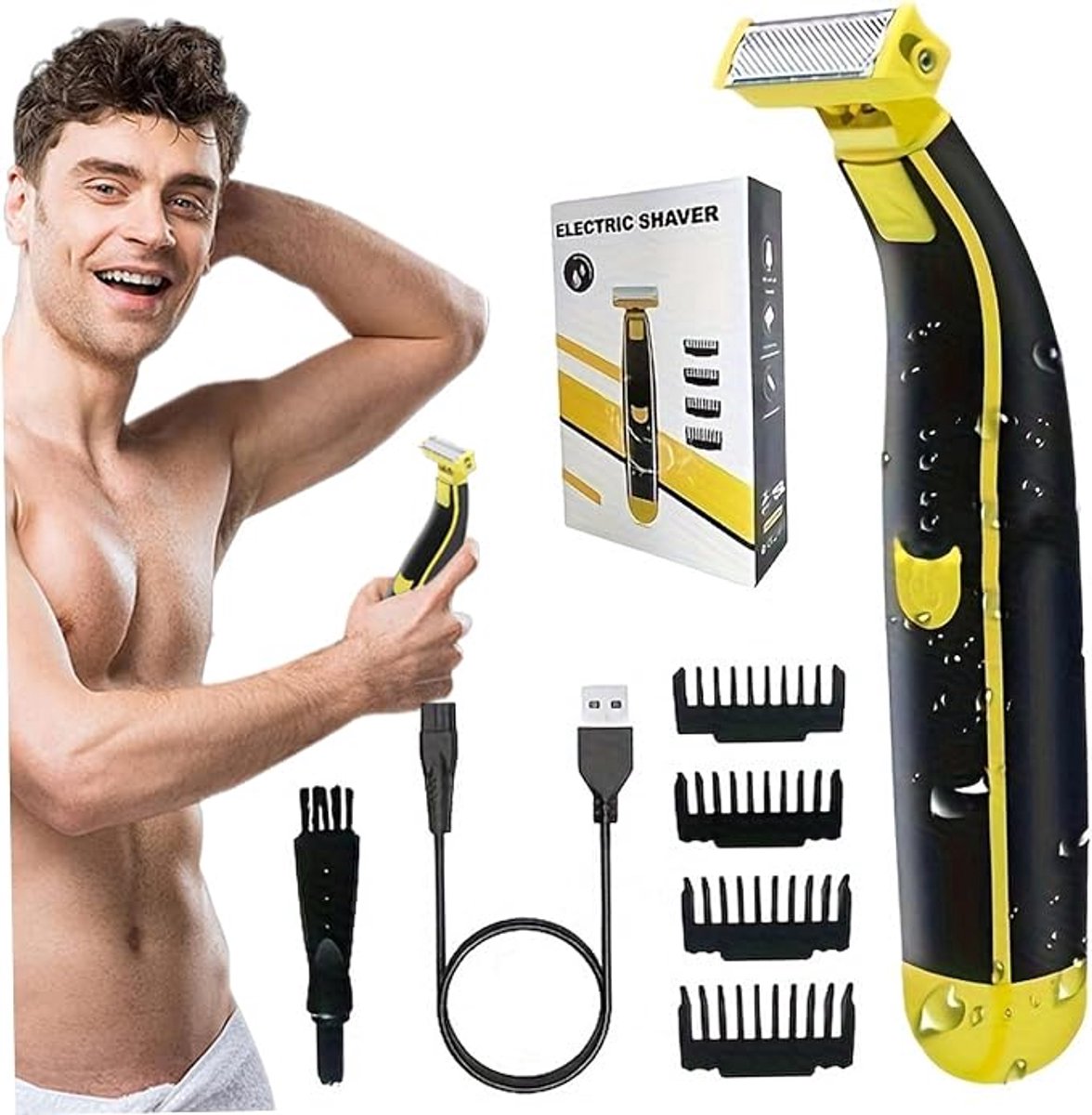 Namajunas – Scheerapparaat voor Mannen, Nat & Droog Elektrisch Scheerapparaat en Baardtrimmer, Oplaadbare Waterdichte Bodygroomer voor Gezicht, Borst, Oksels, Armen en Benen, met 1/2/4/6 mm Opzetkammen, Reisscheerapparaat