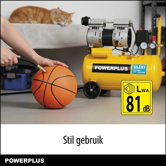Powerplus - Yellow - POWX17260S - Inductiemotor - Compressor - geen olie 750W 24L geluidsarm - 3 acc. — afbeelding 5