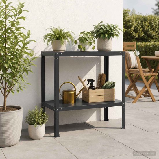 vidaXL - Planttafel - 60 - x - 50 - x - 80 - cm - Gepoedercoat - staal - Zwart — afbeelding 2