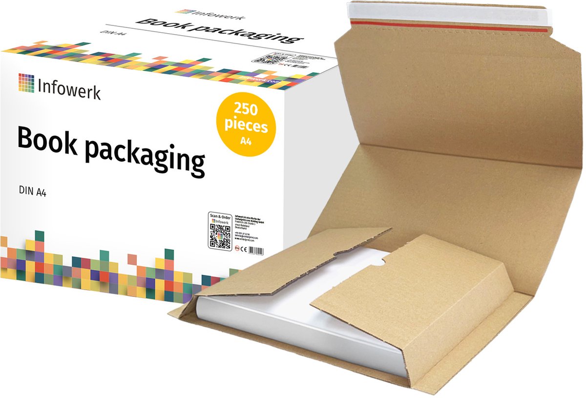 NIEUW: Infowerk Boekverpakking, DIN A4, Verzendverpakking, onbedrukt, 250 stuks