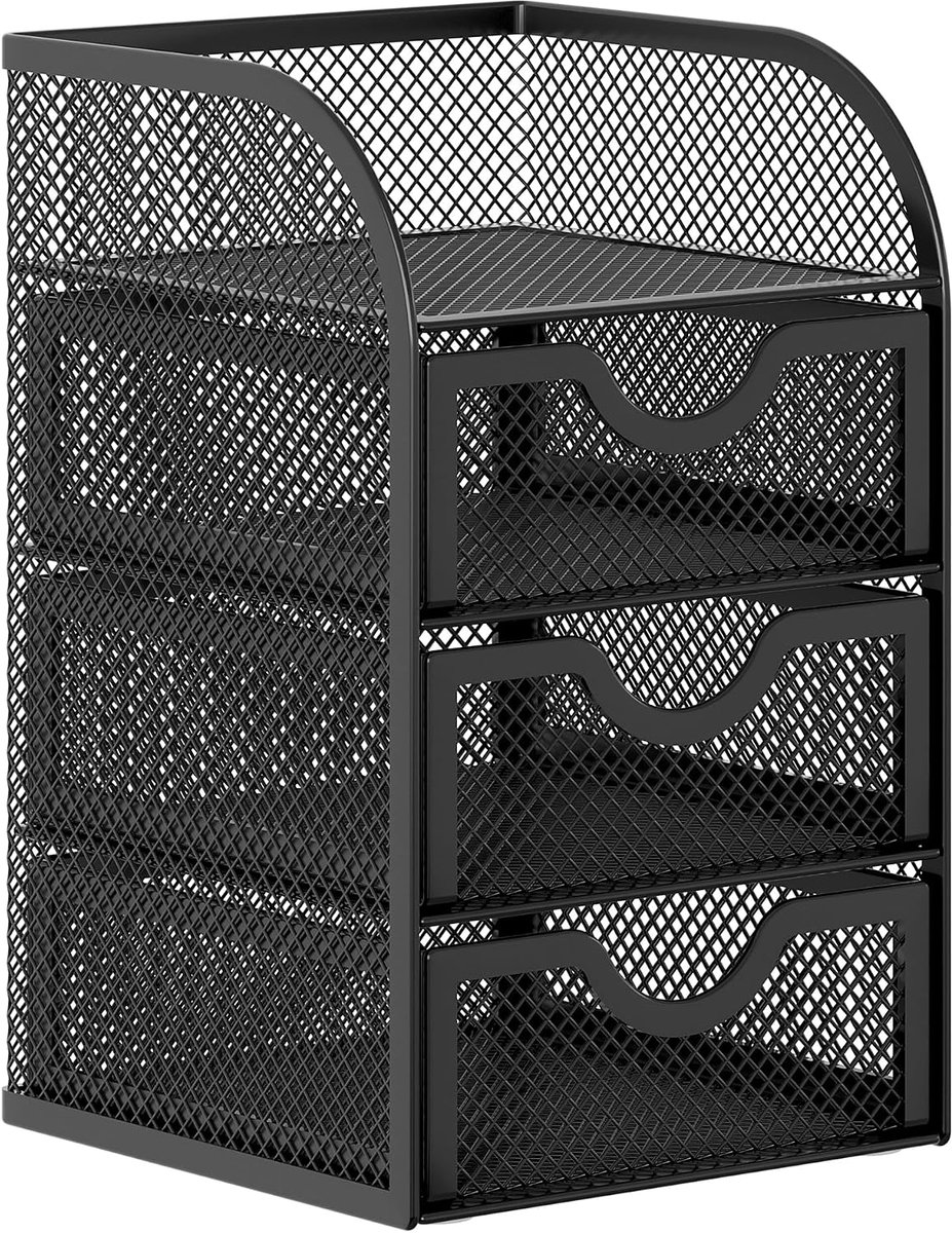 3-Laden Mesh Bureau Organizer - Zwart - Desktop Opbergrek voor Kantoorbenodigdheden en Briefpapier - Voor Kantoor - Thuis en Studenten — cadeau in Cadeau-ideeën - foto 6