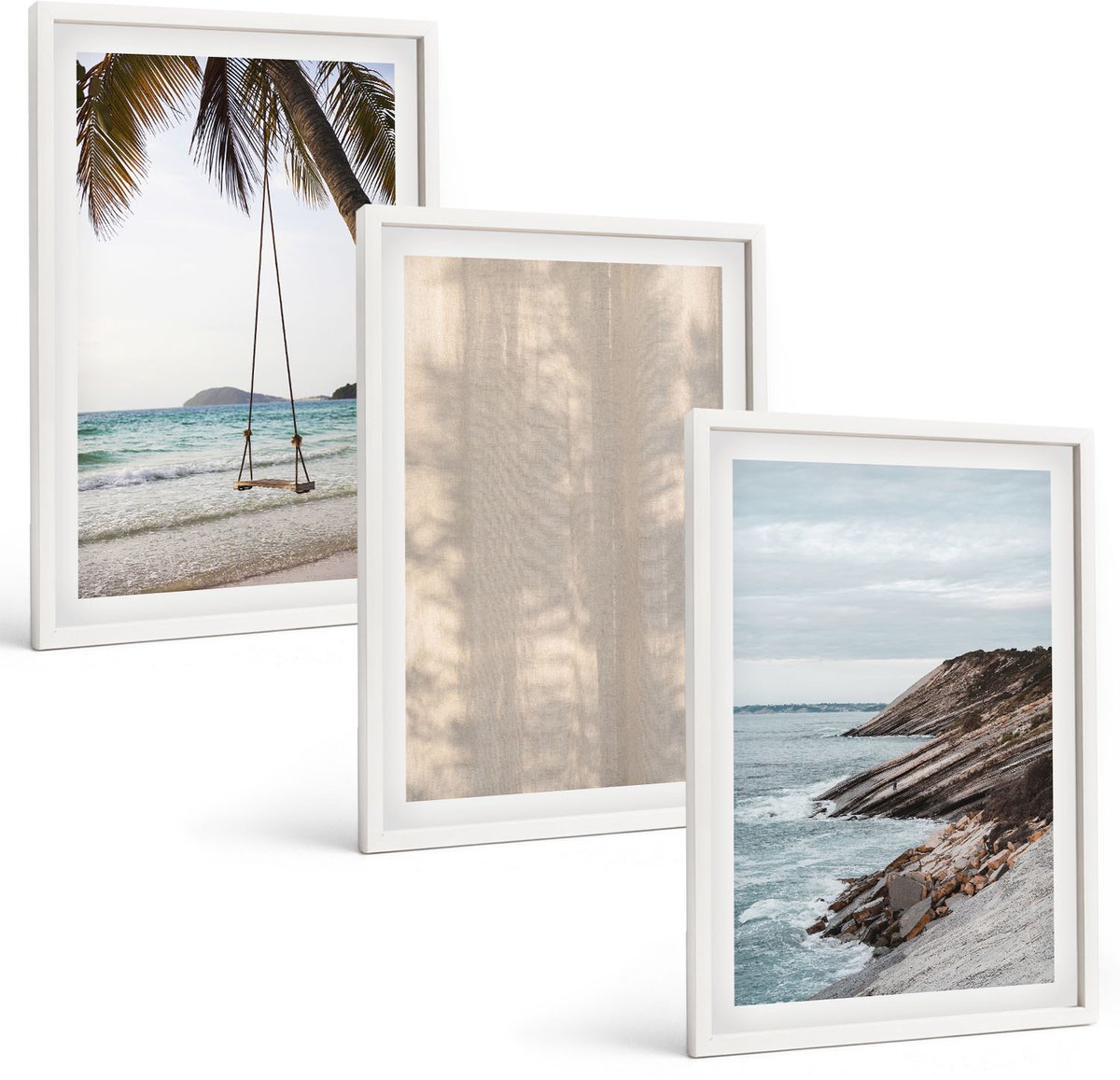 Wallfluent 3-Delige Schilderij Set - Zomers Zand En Uitzicht Op Zee Zomerse Landschappen - 40 x 60 - Decoratieve Schilderijen - Wanddecoratie - Hal - Muurdecoratie