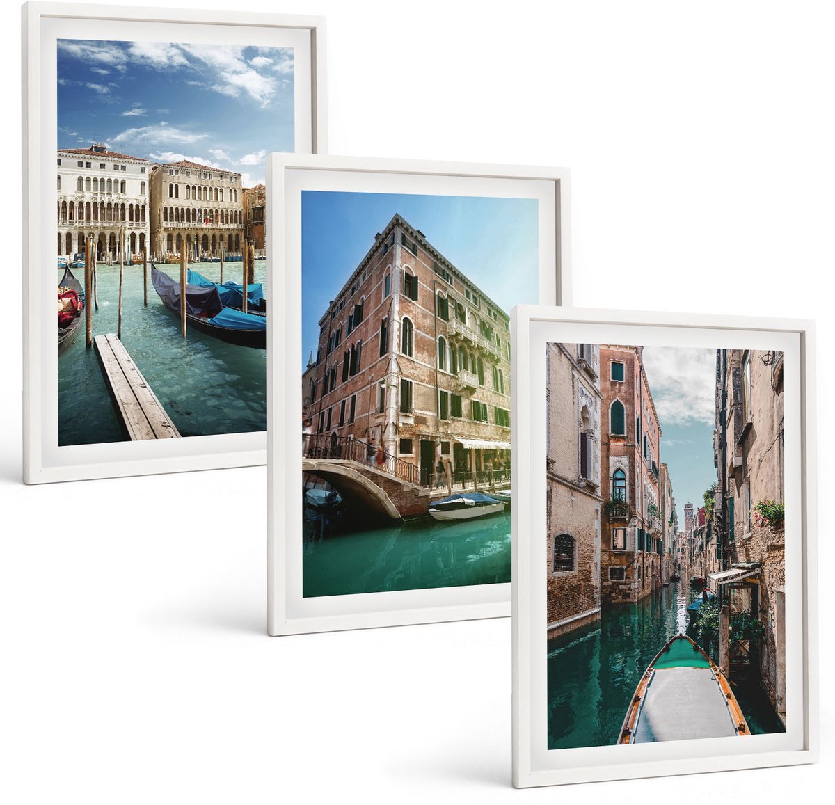 Wallfluent 3-Delige Schilderij Set - Uitzichten Op Venetië Met Kanalen En Stedelijke Architectuur. - 40 x 60 - Muurdecoratie - Interieur Decoratie - Stijlvolle Muurdecoratie