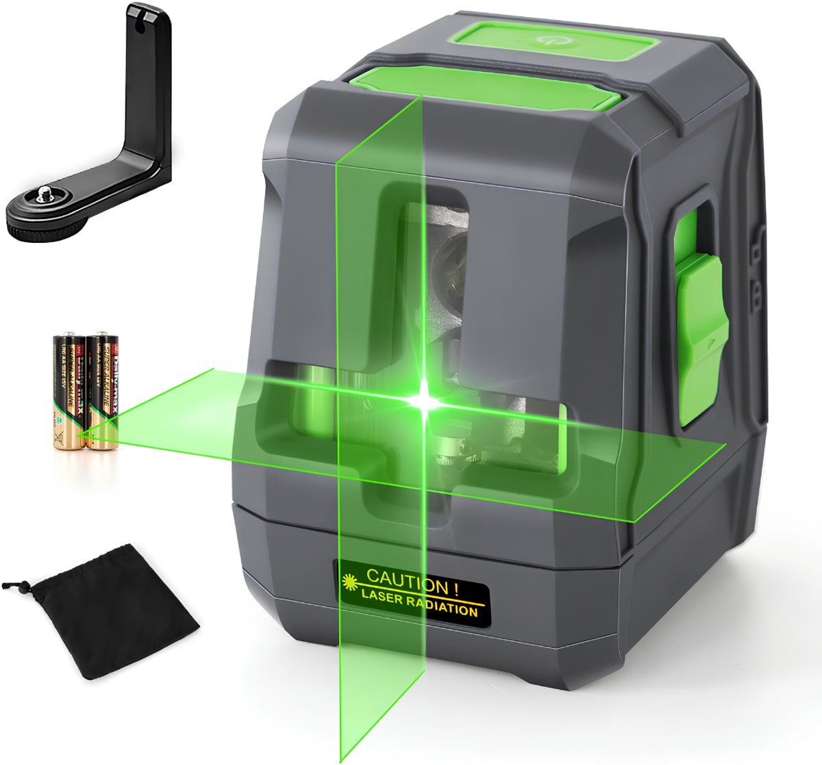 Lìon® Kruislijnlaser -Zelfnivellerend - Kruislijnlaser met Statief - Grijs - 9cm x 8cm x 1cm