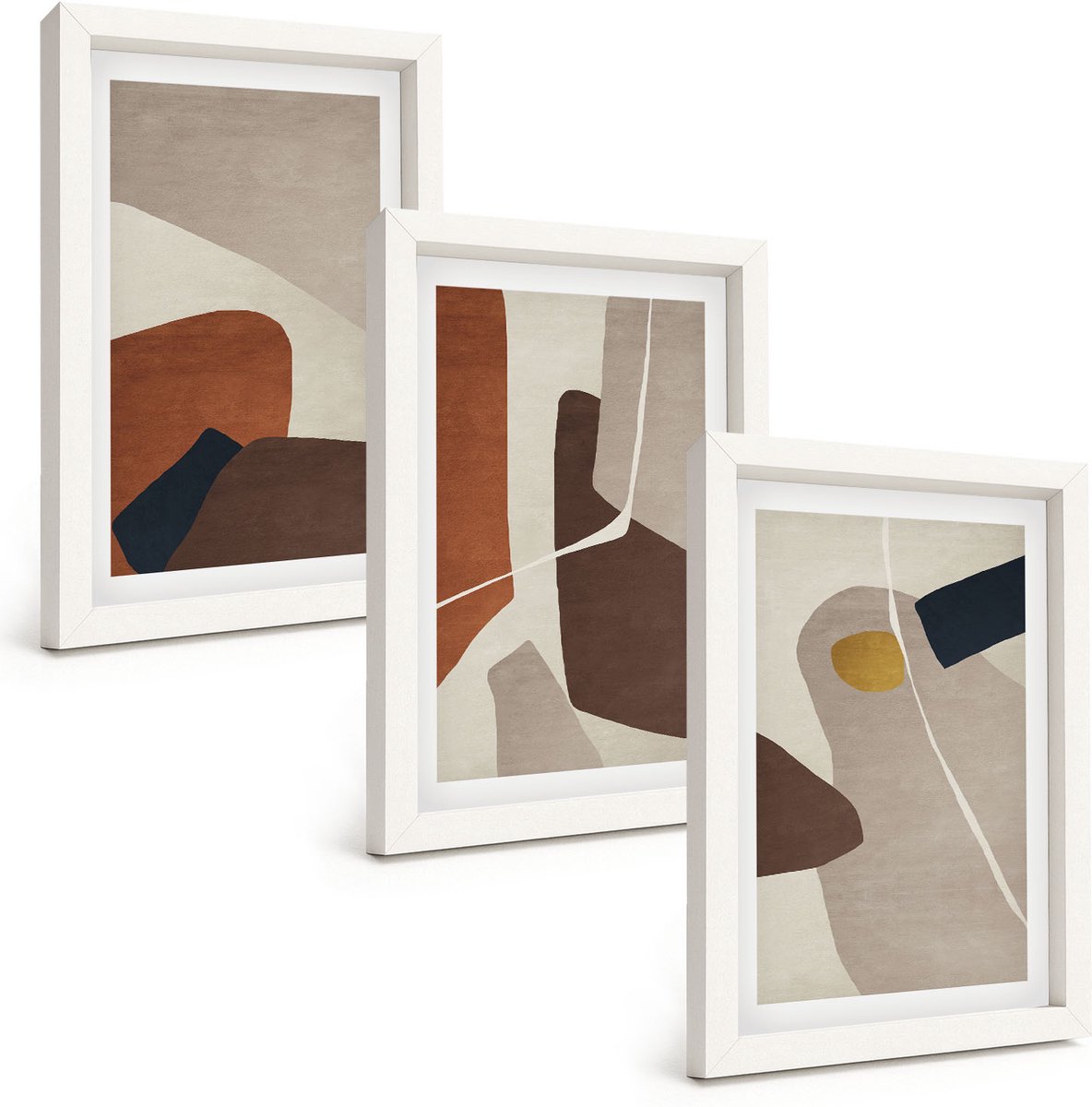 Wallfluent 3-Delige Schilderij Set - Abstracte Boho-Schildervormen In Moderne Stijl - 20 x 30 - Moderne Wanddecoratie - Slaapkamer - Decoratieve Schilderijen