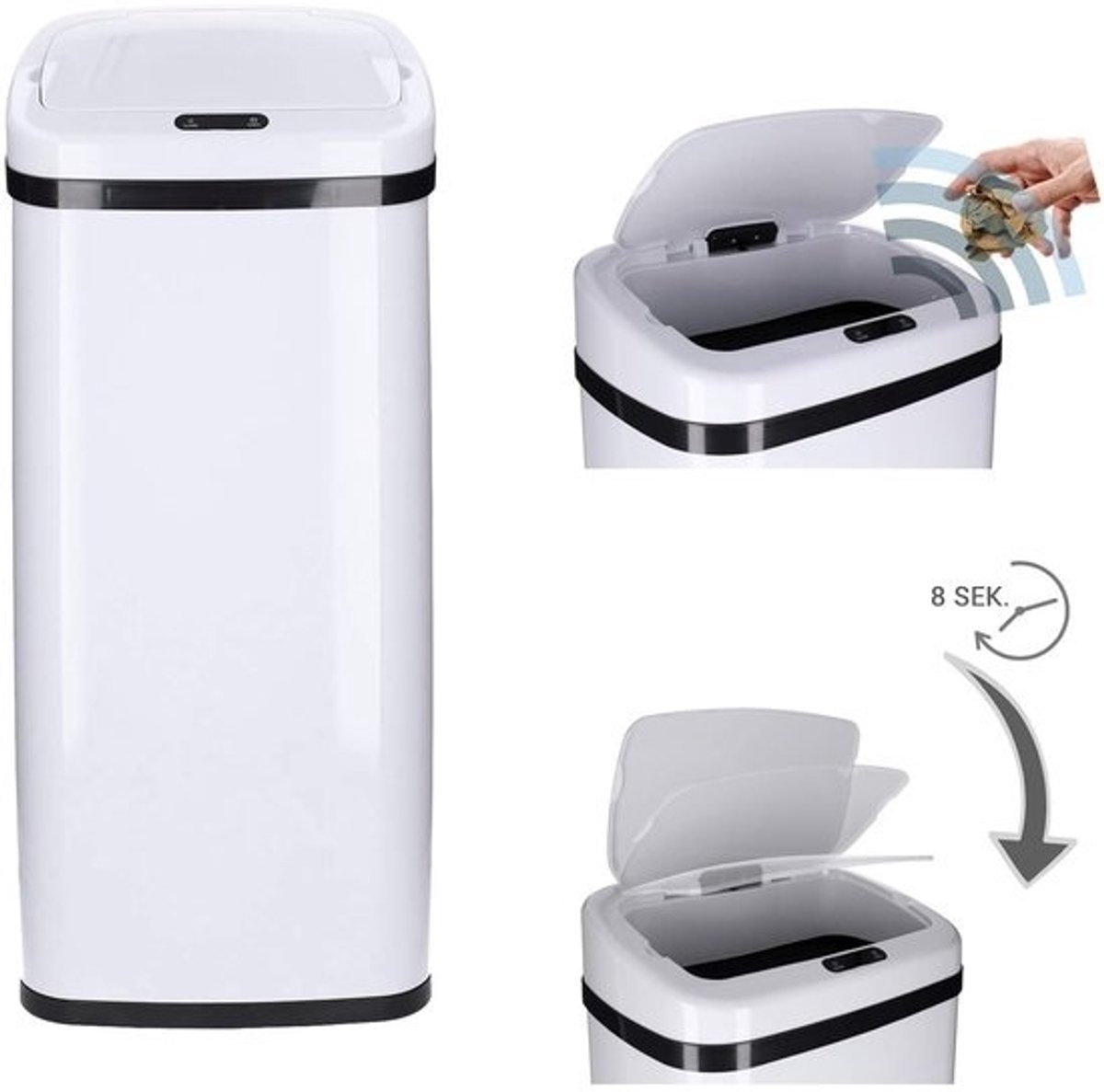 Prullenbak Sensor - Automatische Vuilnisbak - Hygiënisch Afval - Geurvrije Deksel - 30 Liter - Wit
