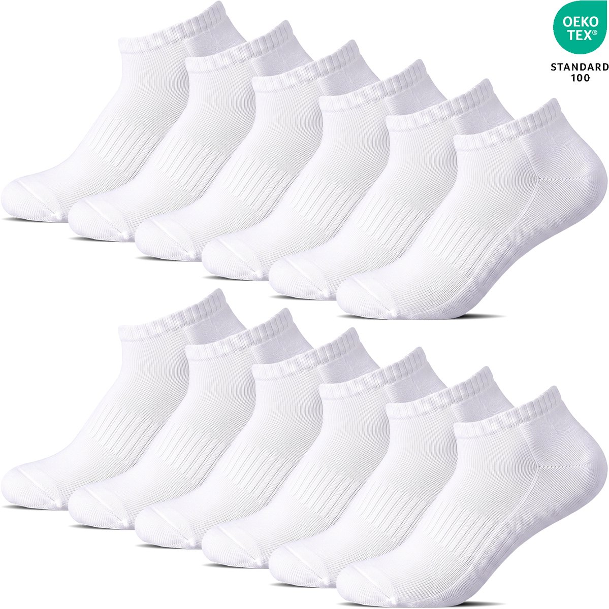 BENYSON® 12 Paar Sneakersokken Enkelsokken met Badstof Zool Sportsokken Casual - Zakt niet af - Katoen - Wit - Maat 39-42 - Heren Dames Unisex - Zomersokken - Lage Sokken B-8102