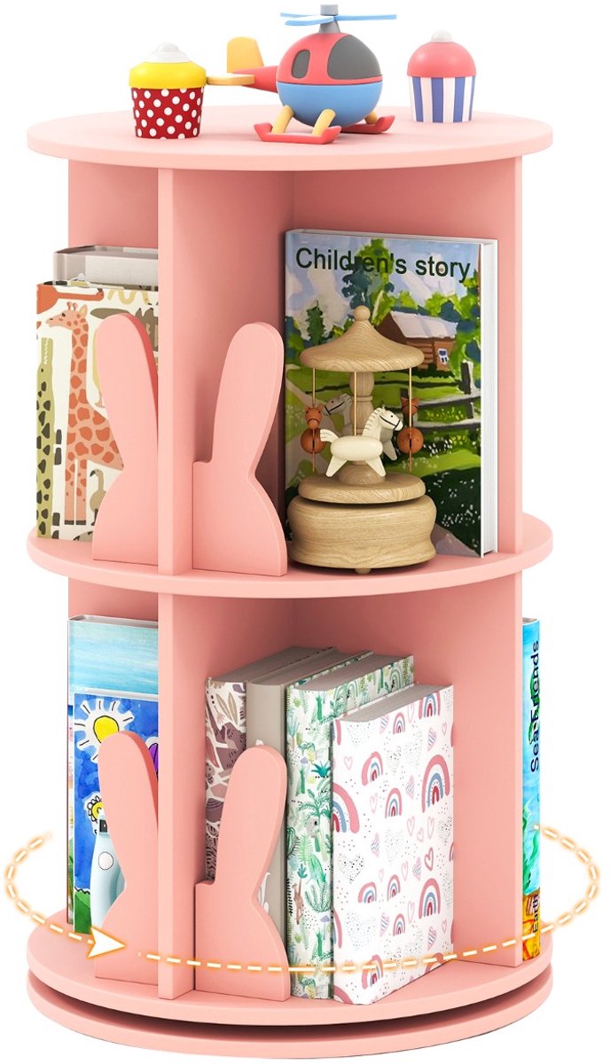 SureDeal® - Boekenkast - Ronde Draaibare Hoekboekenkast - Kinderen Vrijstaande Opbergplank - 40x65 cm - Roze