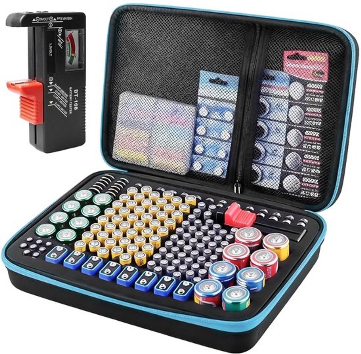 Batterij Opbergdoos - Batterij Organizer - Batterijen Sorteren - Incl. Batterijtester - 160+ Sleuven - Zwart