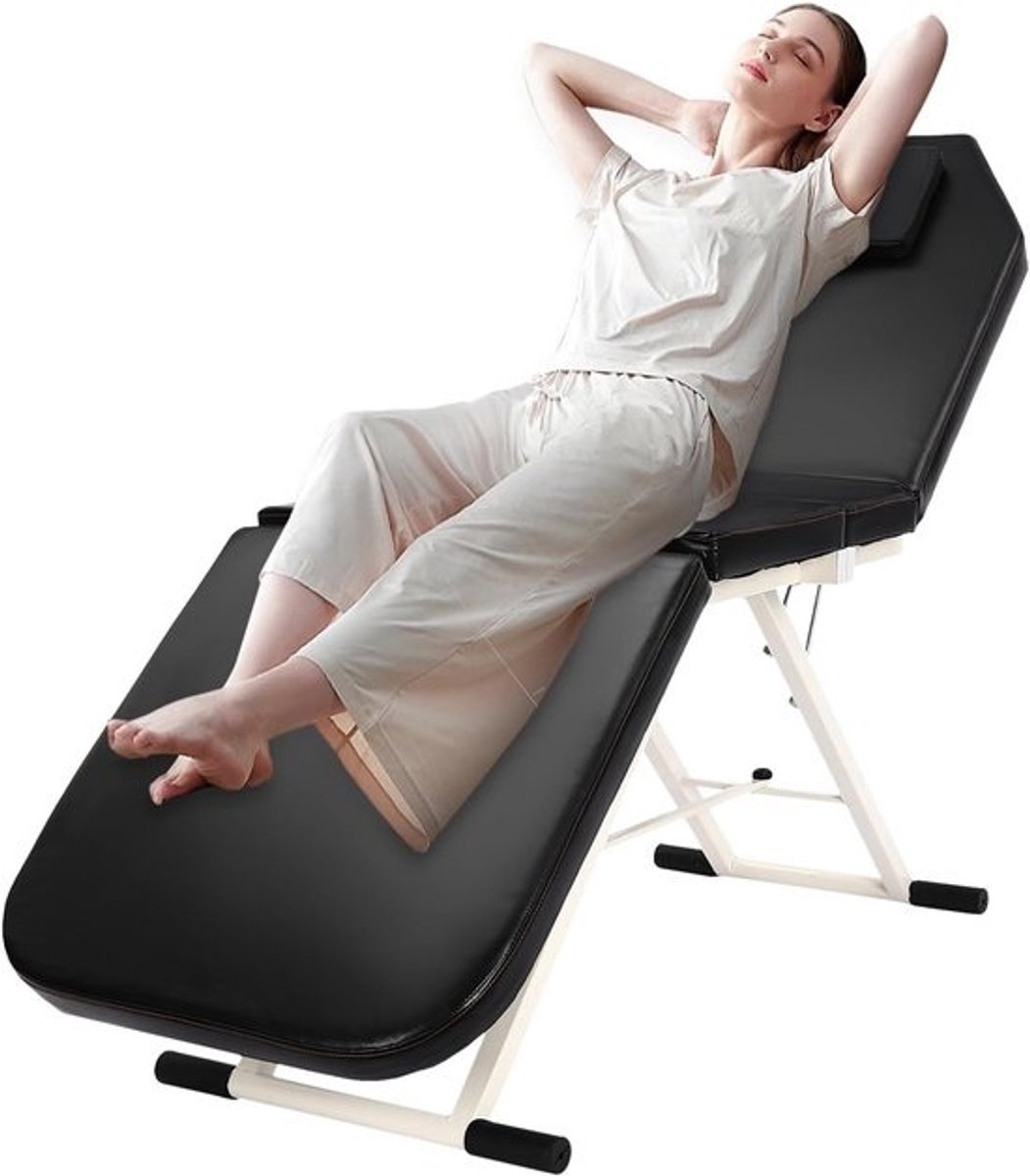 Inklapbare massagestoel - Massagebank draagbaar - Salon en thuis - Verstelbare rugleuning - 182x60cm - Zwart