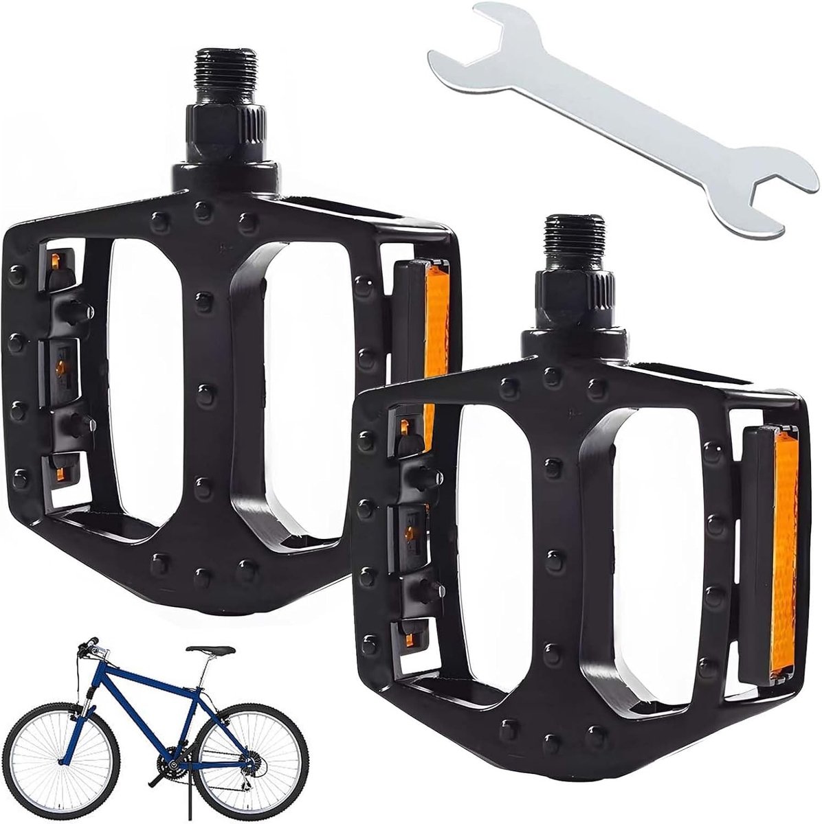 Fiets Pedalen met Montage Sleutel, Antislip Aluminium, 9/16 inch, 3 Sealed Bearings, MTB Pedalen met Reflectoren, Zwart en Duurzaam Design